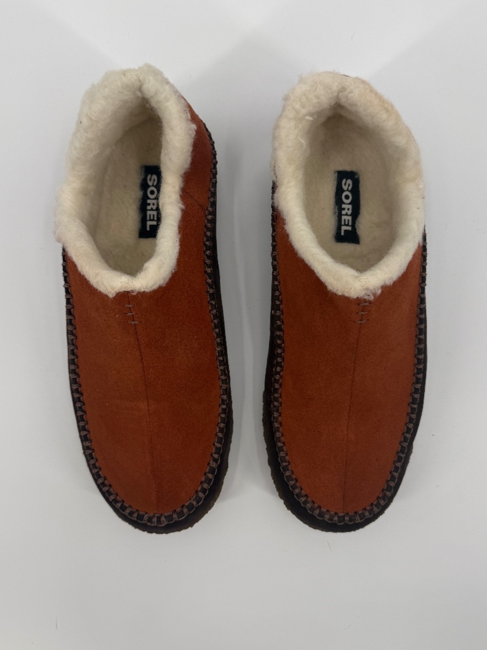 Sorel Suede Moccasin Slippers Elk Brown Faux Fur Lined Warm Loafer Men 9
